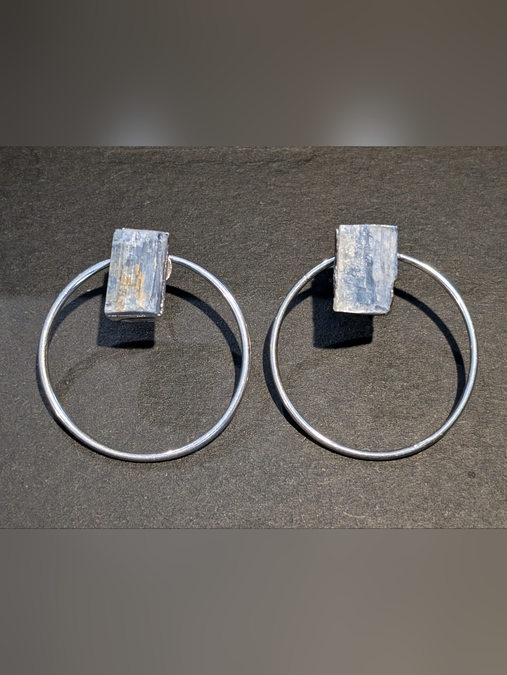 Sterling Silver & Raw Blue Kyanite - Handmade - Large Stud Hoop Earrings!